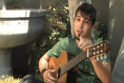 Guitar Playing sleazy chap Jerks Off His Latino penis