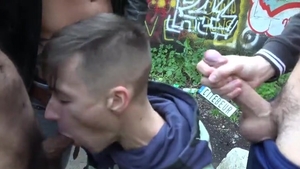 French whore receives Three biggest dicks outdoors